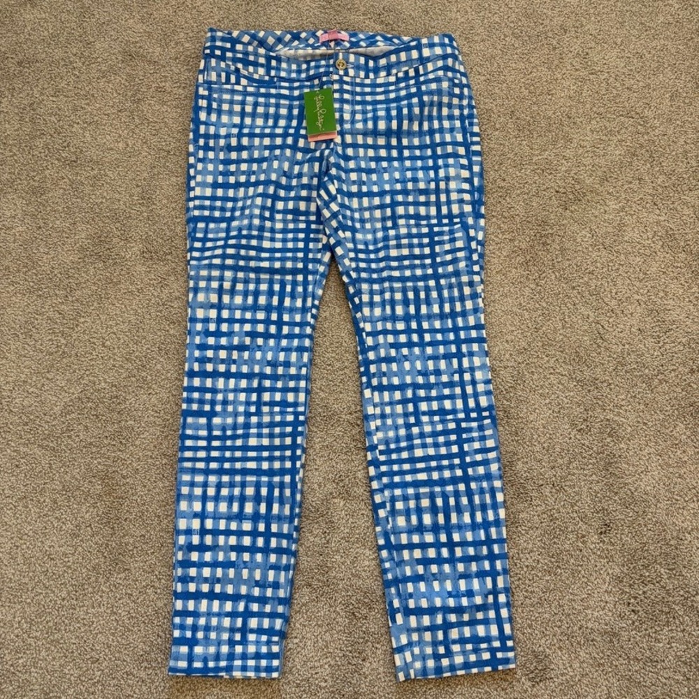 Lilly Pulitzer Kelly Skinny Ankle Pant Womens 6 Blue Plaid Checker Preppy Beach